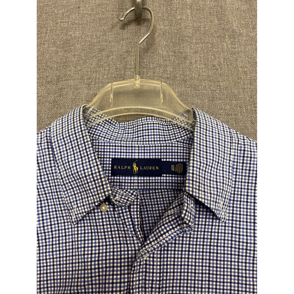 Ralph Lauren Mens XL Blue Gingham Check Cotton Button Down Long Sleeve Shirt